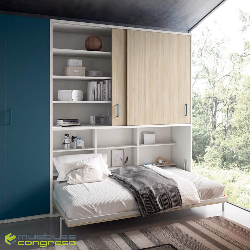 Cama Abatible vertical manual EasyOpen System® Colores Madera Wallbed  Antracita Dimensiones 90x180